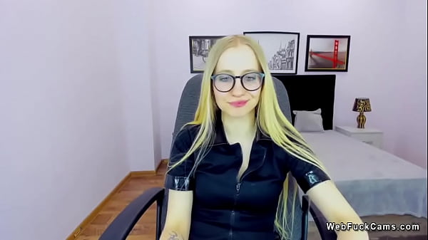 Small tits blonde babe posing naked on webcam